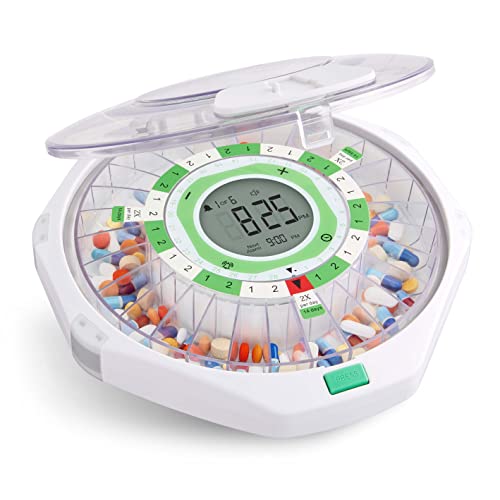 Live Fine 28Day Automatic Pill Dispenser Frosted Lid with Upgraded LCD Display and Key Lock Sound Light for Prescriptions Medication Vitamins Supplements More - Image 1