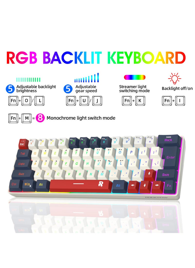 Rock Pow 60% Wired Gaming Keyboard, RGB Backlit Ultra-Compact Mini Keyboard, Waterproof Small Compact 63 Keys Keyboard for PC/Mac Gamer, Typist, Travel, Easy to Carry on Business Trip BWR  - Image 2