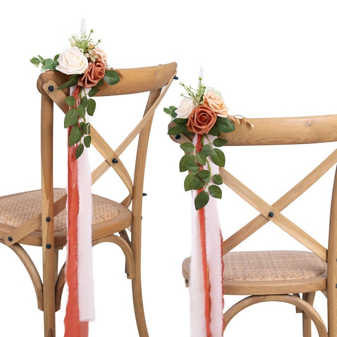 Wedding Aisle Decorations for Wedding Ceremony Set of 10 Pew Flowers for Church Chair Decorations Party Decor with Artificial Flowers Eucalyptus and Ribbons Terracotta
