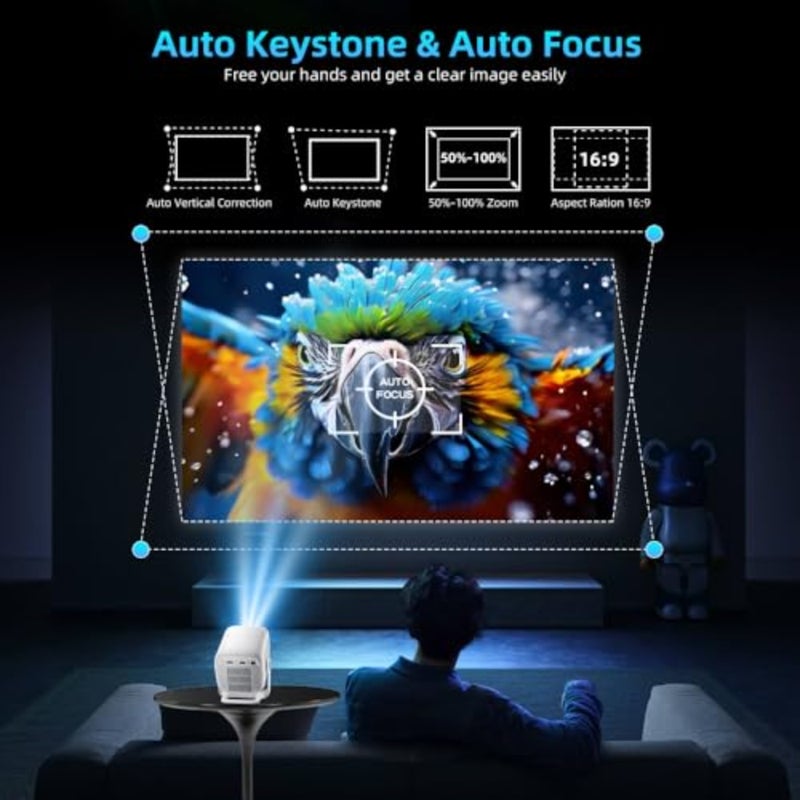 Outdoor movie projector, ABS plastic, black, 20000LM brightness and auto focus - Image 5