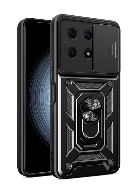 Case for Huawei Honor X7C with Sliding Camera Cover, Kickstand, PC+TPU Dual-Layer,Black