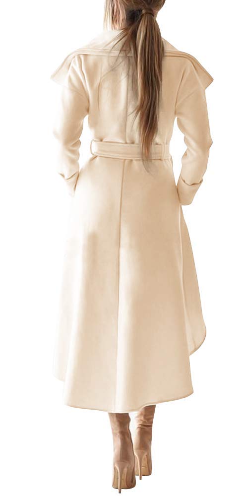 SAUKOLE Women's Winter Wool Trench Coat Wrap Large Collar High Low Jacket Outwear with Belt - Image 2