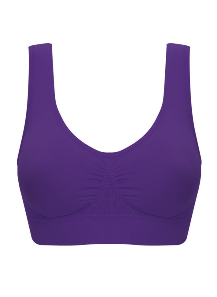 AROAQ Women Sports Bra, Fitness Sports Yoga Bra with Removable Padding,  Double-layer Seamless  Sports Bra without Rims, Comfortable Soft Bra for Workouts Running Yoga Trainings, (Size L, Purple) - Image 1