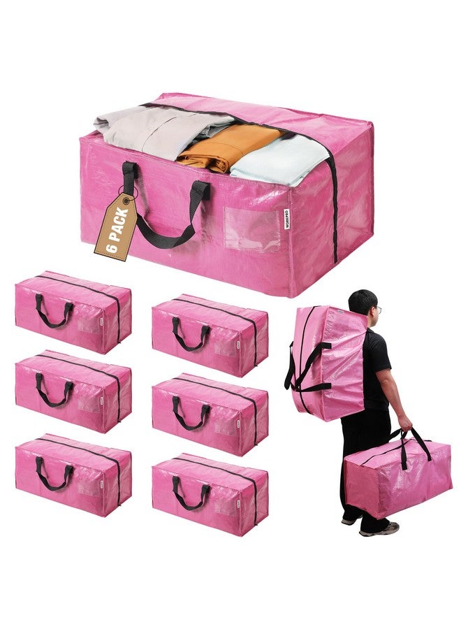 WORKPRO WORKPRO 6 Pack Extra Large Moving Bags with Zippers & Carrying Handles Backpack Straps, Heavy-Duty Storage Tote for Space Saving Moving Storage (Pink)  - Image 1