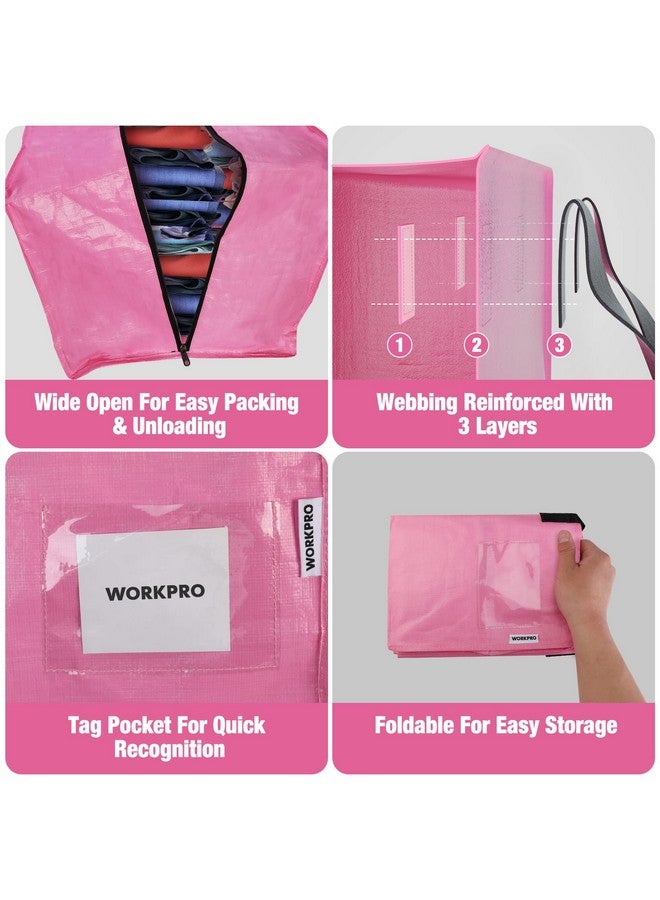 WORKPRO WORKPRO 6 Pack Extra Large Moving Bags with Zippers & Carrying Handles Backpack Straps, Heavy-Duty Storage Tote for Space Saving Moving Storage (Pink)  - Image 5