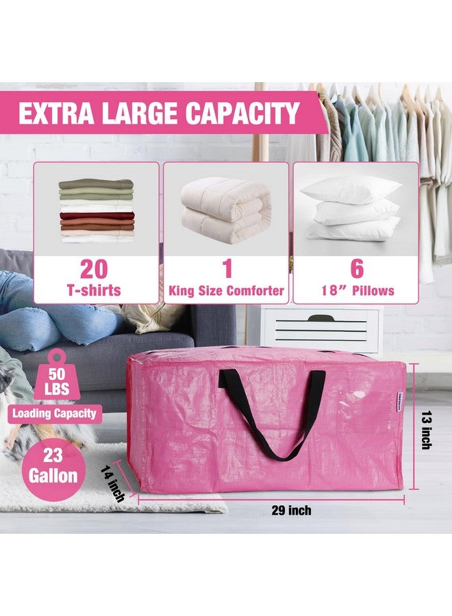 WORKPRO WORKPRO 6 Pack Extra Large Moving Bags with Zippers & Carrying Handles Backpack Straps, Heavy-Duty Storage Tote for Space Saving Moving Storage (Pink)  - Image 3