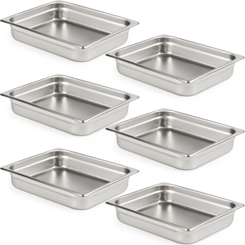 CURTA 6 Pack AntiJam Hotel Pans 12 Size 2 12 Inch Deep NSF Commercial 188 Stainless Steel Chafing Steam Table Pan Catering Storage Metal Food Pan