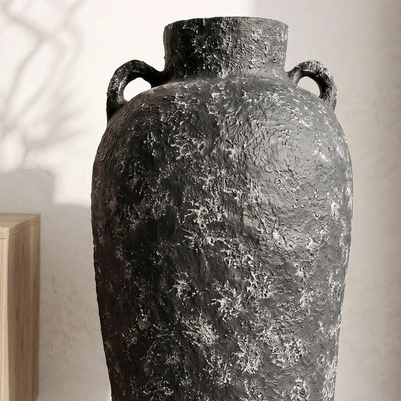 Pan Home Artenia Paper Mache Abstract Textured Handpainted Floor Vase 41x41x120cm - Black - 112MRR9900009 - Image 2