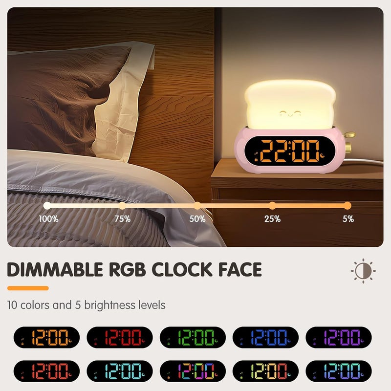 Netzu Alarm Clock for Kids, OK to Wake Clock with Night Light and Sound Machine, Pink Clock with 10 RGB Color, 6 Alarm Tones, Nap Timer, Snooze, Bedside Clocks for Girls Kids Teens Birthday Gifts - Image 2