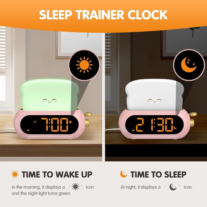 Netzu Alarm Clock for Kids, OK to Wake Clock with Night Light and Sound Machine, Pink Clock with 10 RGB Color, 6 Alarm Tones, Nap Timer, Snooze, Bedside Clocks for Girls Kids Teens Birthday Gifts - Image 3