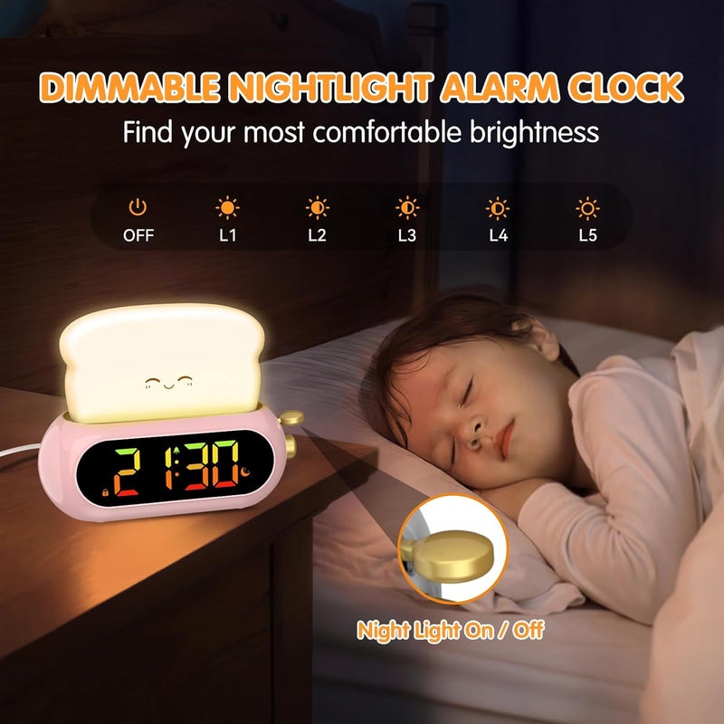 Netzu Alarm Clock for Kids, OK to Wake Clock with Night Light and Sound Machine, Pink Clock with 10 RGB Color, 6 Alarm Tones, Nap Timer, Snooze, Bedside Clocks for Girls Kids Teens Birthday Gifts - Image 5