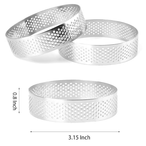 Frcctre 9 Pack 3.15 Inch 304 Stainless Steel Tart Rings, Heat-Resistant Perforated Nonstick Round Mousse Cake Rings Metal Crumpet Ring Pastry Mold Circle Tartlet - Image 2