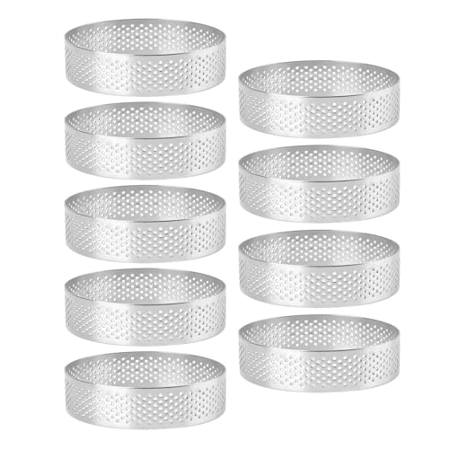 Frcctre 9 Pack 3.15 Inch 304 Stainless Steel Tart Rings, Heat-Resistant Perforated Nonstick Round Mousse Cake Rings Metal Crumpet Ring Pastry Mold Circle Tartlet - Image 1