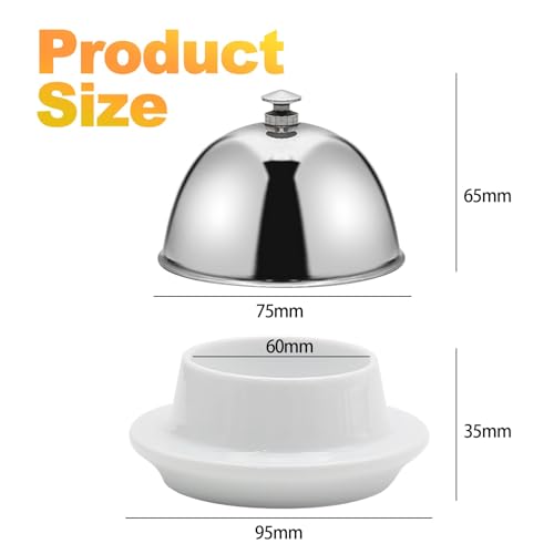 EATAKWARD Ceramic Butter Dish with Stainless Dome Cover, Cheese Dish with Lid, Small Cheese Plate Serving Tray with Silver Handled Lid for Countertop, Dessert, Cupcake, Cream Cake, Appetizer - Image 3