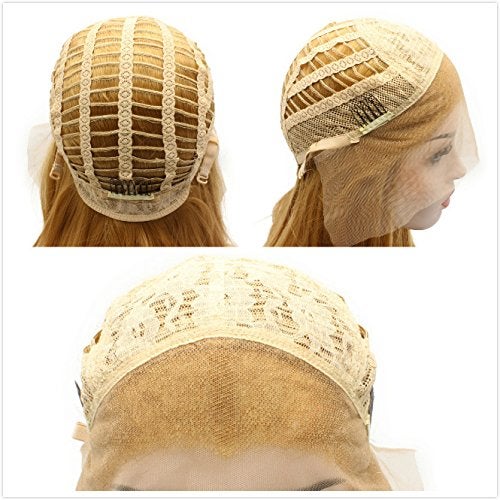 MX angel Medium Long Wavy Heat Friendly Fiber Stylish Orange Lace front Costume Wig - Image 5