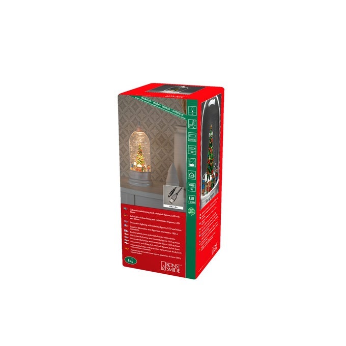 CHRISTMAS DECORATIONS LED SNOW GLOBE TREE AND ROTATING FUNCTION MARKET SCENE WATERFILLED WITH 5HOUR TIMER BATTERY OPERATED AND USB INDOOR 3 X C 15 V NOT INCLUDED