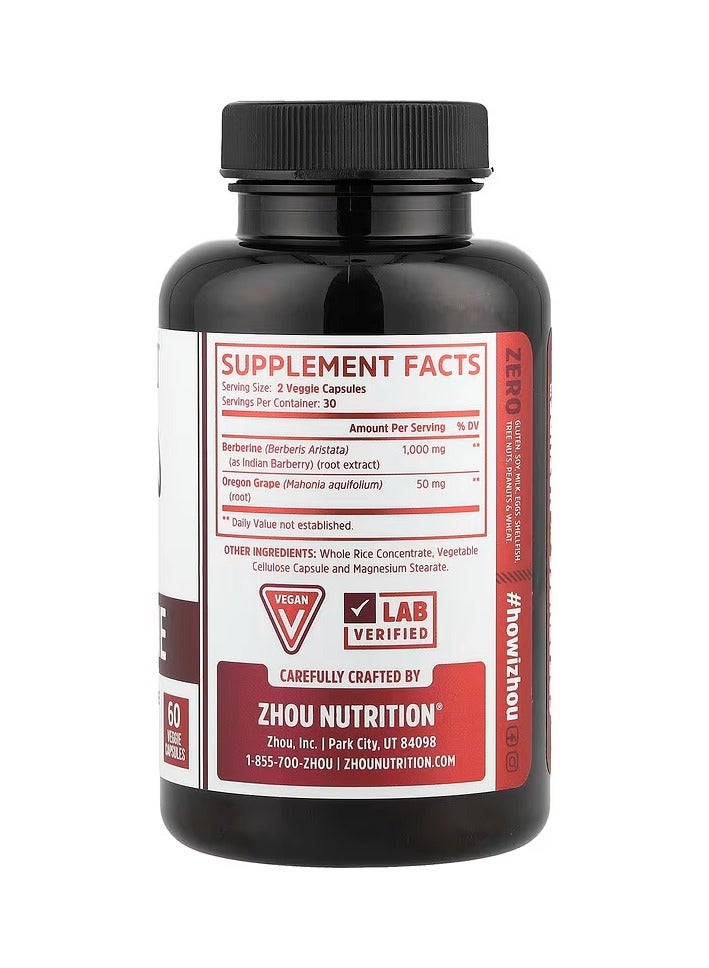 Zhou Nutrition Berberine with Oregon Grape, Fat Metabolism 1000 mg, 60 Veggie Capsules - Image 2