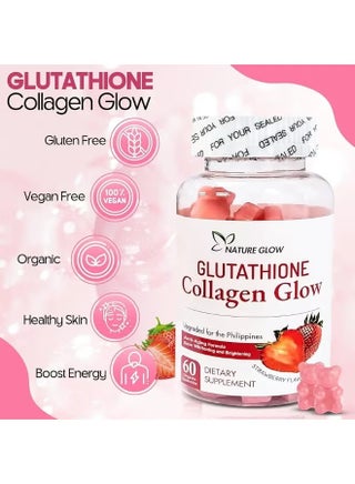 NATURE GLOW Glutathione Collagen Glow Anti-Aging Whitening and Brightening 60 Gummies Strawberry Flavor | Best Price KSA | Riyadh, Jeddah NATURE GLOW Glutathione Collagen Glow Anti-Aging Whitening and Brightening 60 Gummies Strawberry Flavor | Best Price KSA | Riyadh, Jeddah