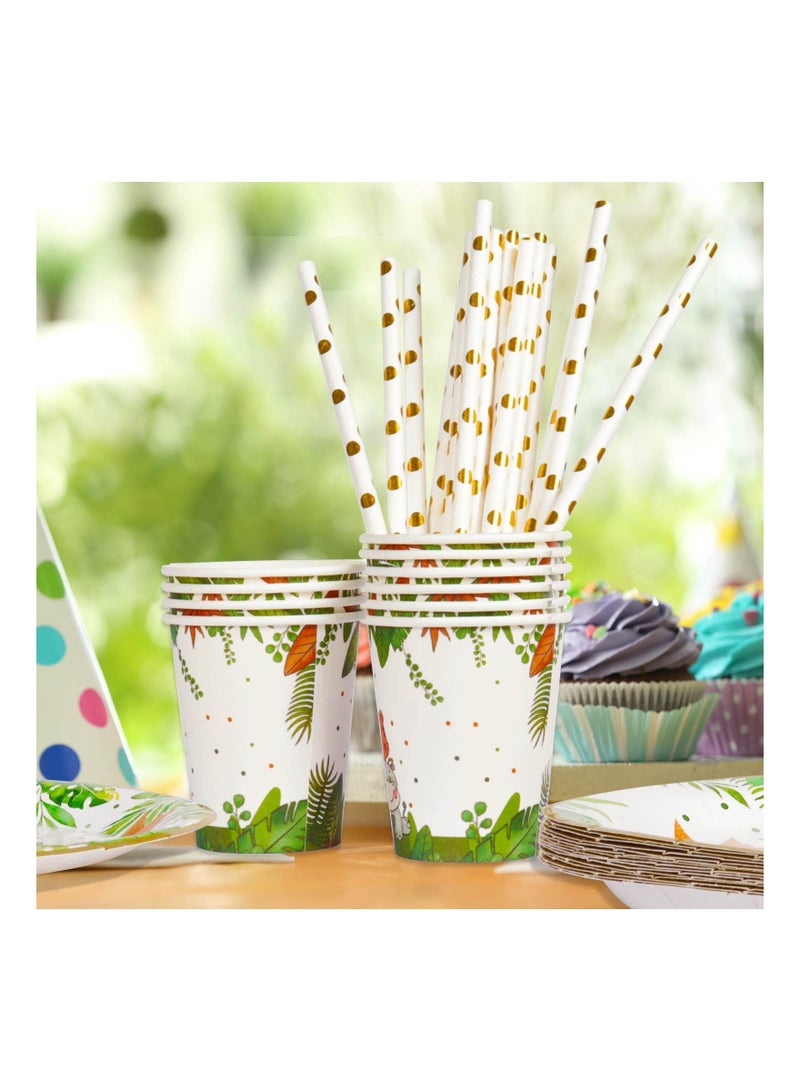 SYOSI Wild One Birthday Decorations Plates Set for 20 Guests, Boys Safari Jungle Theme Party Disposable Green Paper Cups Napkins Straws Tableware of Supplies - Image 5