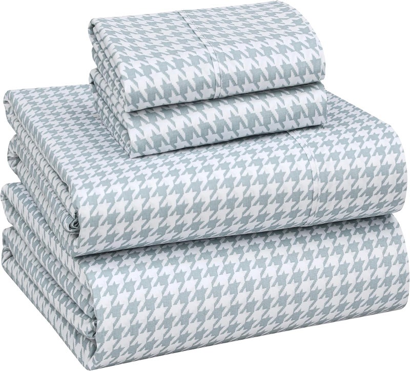 Ruvanti 100% Cotton Percale Sheets King Size, Houndstooth | Crisp Cooling, Deep Pocket 16", Soft Breathable & Durable, Hotel-Style 4 Piece Set - Image 1