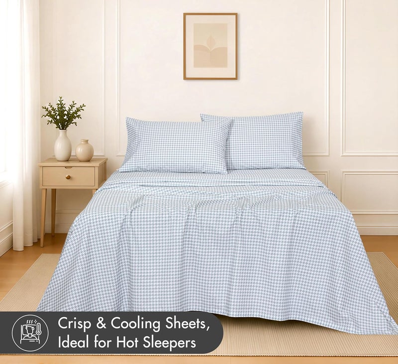 Ruvanti 100% Cotton Percale Sheets King Size, Houndstooth | Crisp Cooling, Deep Pocket 16", Soft Breathable & Durable, Hotel-Style 4 Piece Set - Image 2
