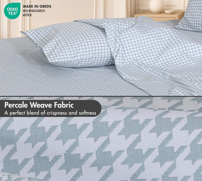 Ruvanti 100% Cotton Percale Sheets King Size, Houndstooth | Crisp Cooling, Deep Pocket 16", Soft Breathable & Durable, Hotel-Style 4 Piece Set - Image 3
