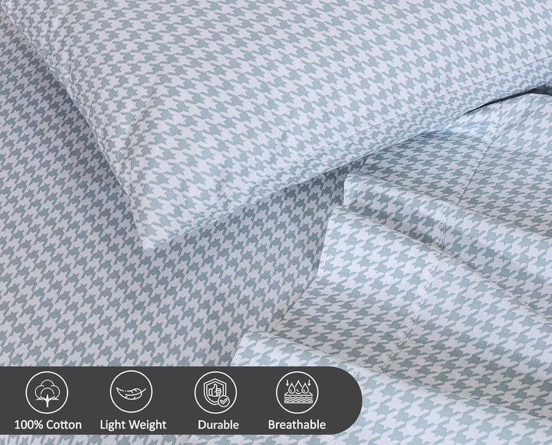 Ruvanti 100% Cotton Percale Sheets King Size, Houndstooth | Crisp Cooling, Deep Pocket 16", Soft Breathable & Durable, Hotel-Style 4 Piece Set - Image 4