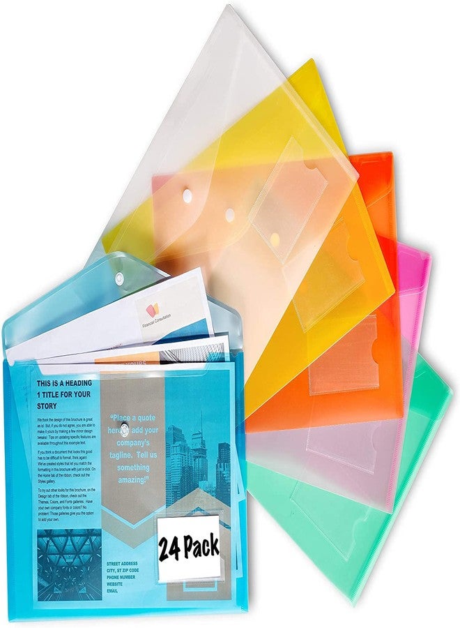 Manaloom Plastic Envelopes, Poly File Folders, Transparent Document Folders | US Letter A4 Sheet Size | Snap Button Closure with Front Business Card Label Slot | for Home, Office, School Organization, 24 Pack - Image 1