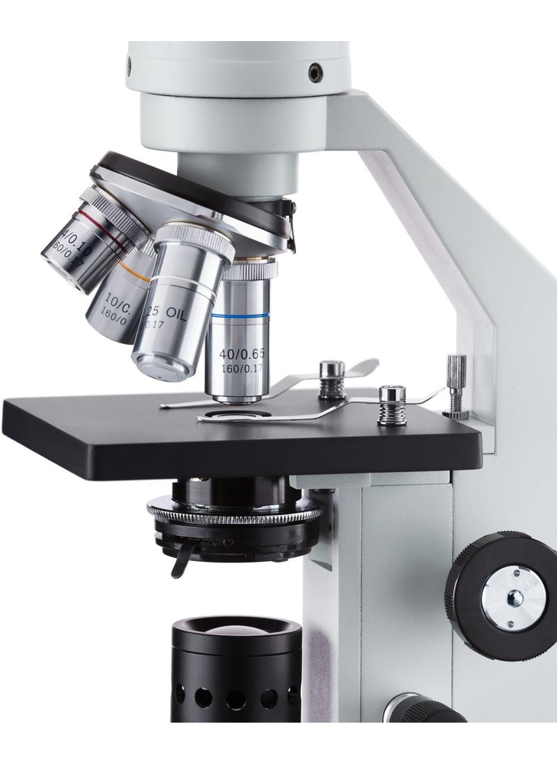 AmScope AmScope M500BLED Cordless Monocular Compound Microscope WF10x and WF20x Eyepieces 40x2000x Magnification AntiMold Optics LED Illumination Brightfield Abbe Condenser Coarse and Fine Focus Plain Stage 110V or Battery  - Image 3