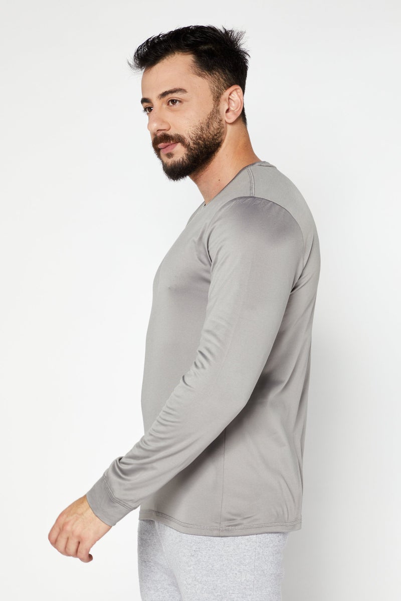 Rainforest Men Stretch Comfort Fit Long Sleeves Running T-Shirt, Grey - Image 3