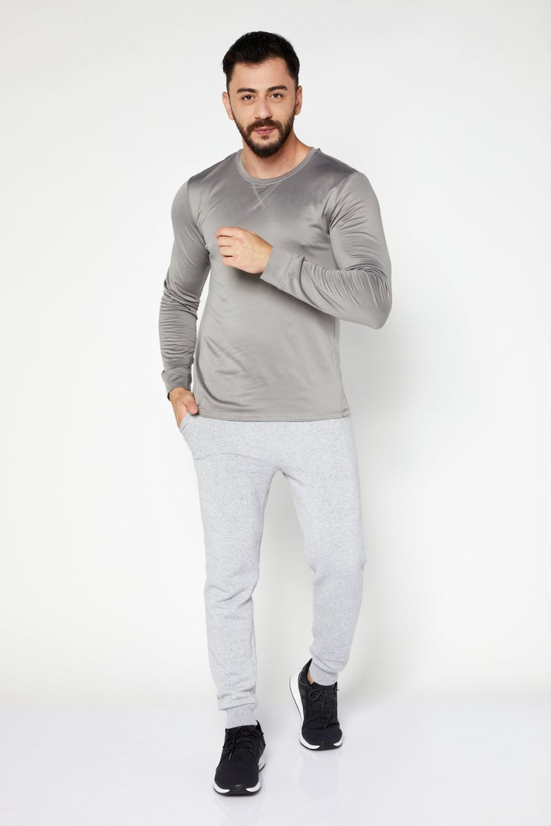 Rainforest Men Stretch Comfort Fit Long Sleeves Running T-Shirt, Grey - Image 4