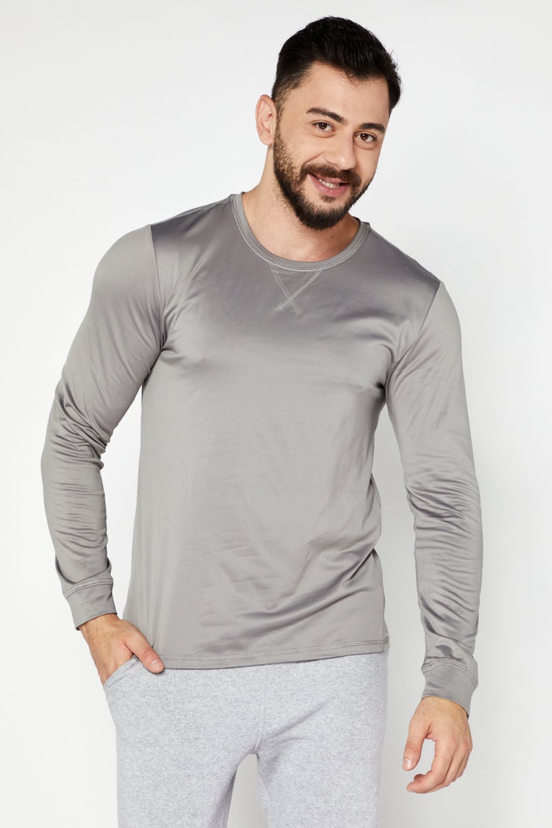 Rainforest Men Stretch Comfort Fit Long Sleeves Running T-Shirt, Grey - Image 1