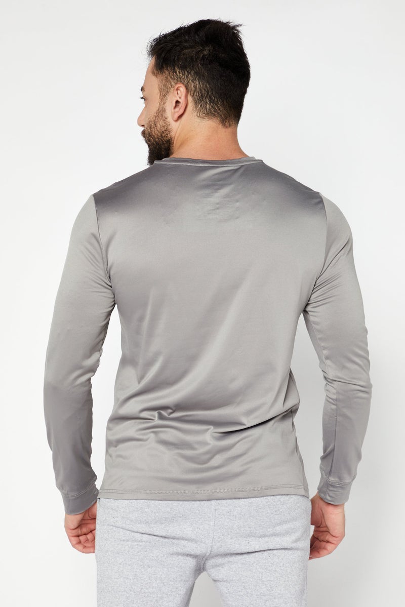 Rainforest Men Stretch Comfort Fit Long Sleeves Running T-Shirt, Grey - Image 2