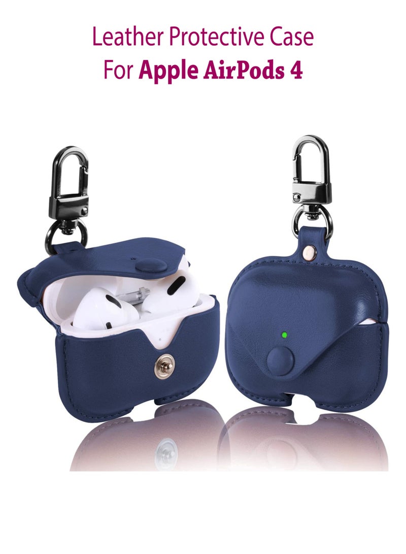 Waldic Apple AirPods 4 Premium Leather Protective Case Cover For Apple AirPods 4 - Dark Blue - Image 1