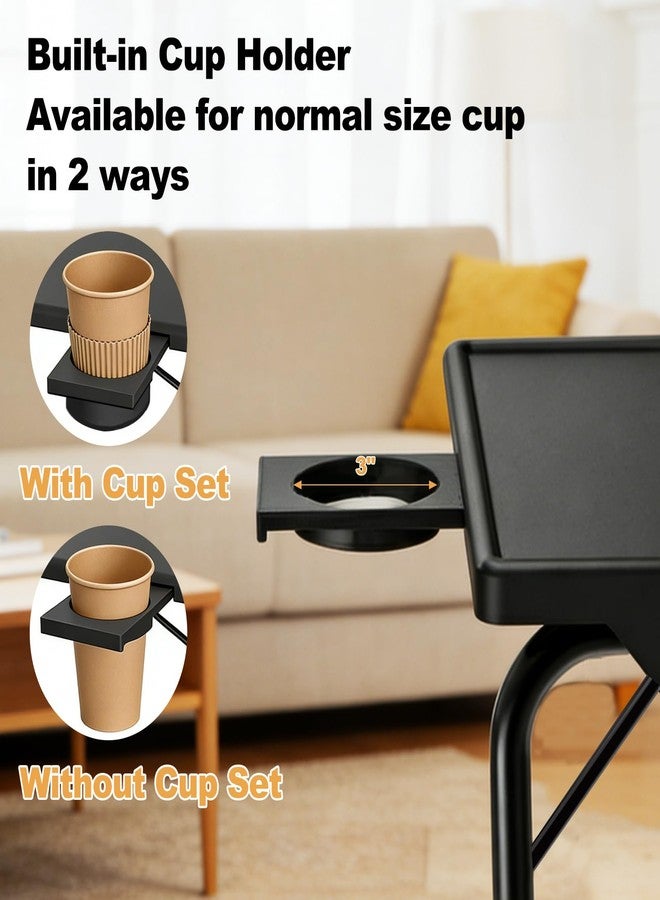 ISWEES Adjustable TV Tray Table - 6 Height & 3 Tilt Angle Adjustments | Multifunctional Foldable Tray Table with Removeable Cup Holder for Eating or Working on Couch, Bed & Office - Image 5