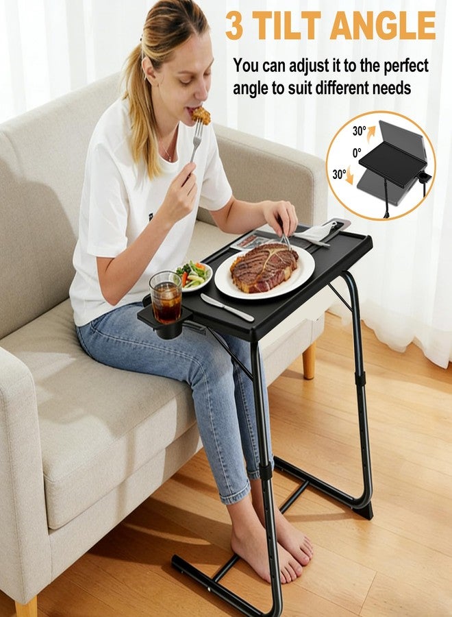 ISWEES Adjustable TV Tray Table - 6 Height & 3 Tilt Angle Adjustments | Multifunctional Foldable Tray Table with Removeable Cup Holder for Eating or Working on Couch, Bed & Office - Image 4