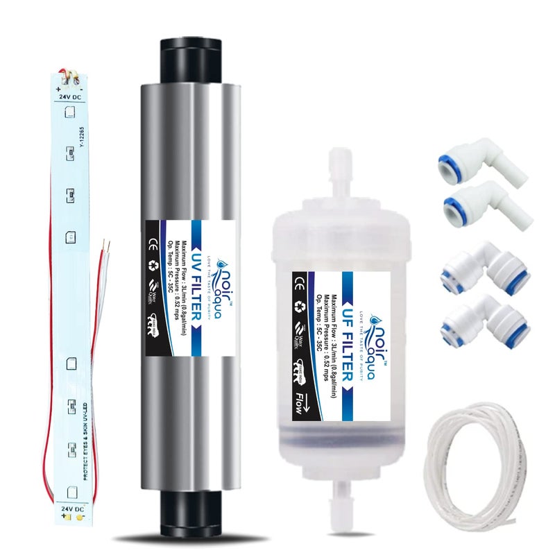 Noir Aqua UV Filter with LED + UF Filter + 4pcs Elbows + 1/4" Water Pipe Tube, Supports All Domestic Water Purifiers For Home, UV UF Kit, Silver - Image 4