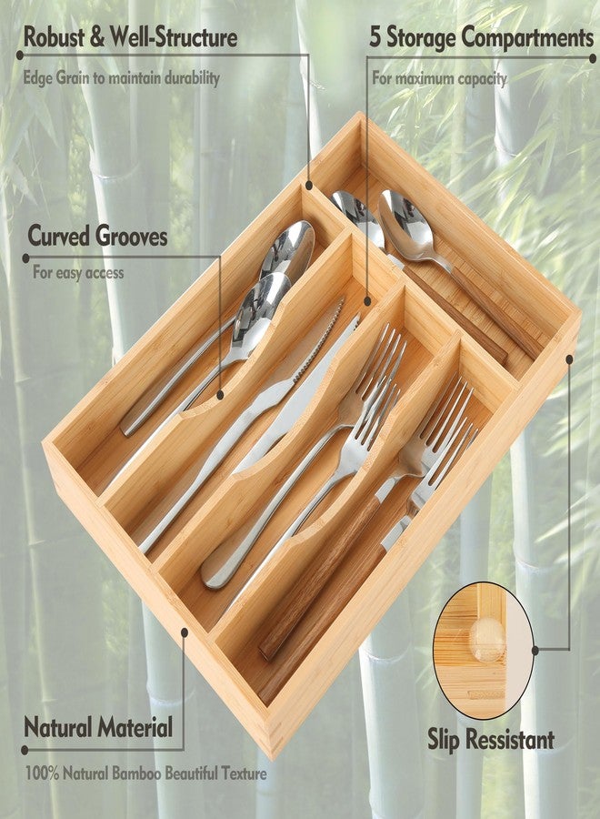 Upassion Bamboo Kitchen Drawer Organizer, 8.25 Inch Silverware Utensil Holder for Samll Drawer, Silverware Organizer for Cutlery Knives - Image 4