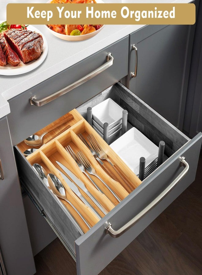 Upassion Bamboo Kitchen Drawer Organizer, 8.25 Inch Silverware Utensil Holder for Samll Drawer, Silverware Organizer for Cutlery Knives - Image 3