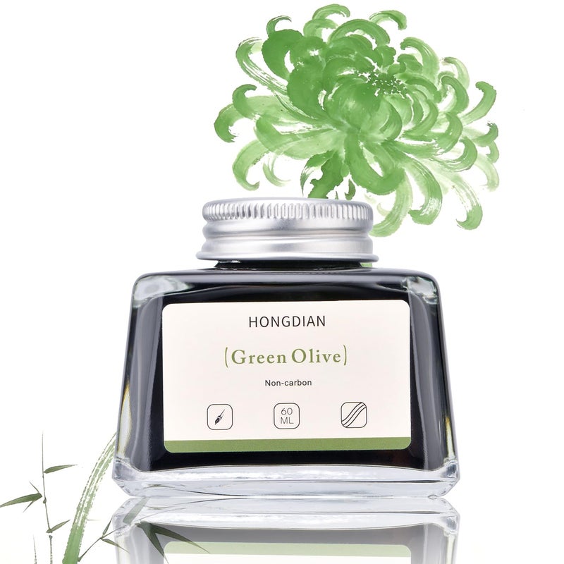 Asvine Hongdian Fountain Pen Bottled Ink Green Oliver Color, 60ml Non Carbon Inkwell Bottle, Artist Calligraphy Ink - Image 1