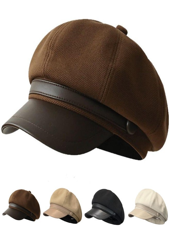 Busnos Newsboy Hats for Women and Men Beret Women's Hats & Caps Fall and Winter Womens Hat Brown Ladies y2k Hat Women's Octagonal Newsboy Cap for Men Ladies Dark Brown Coraline Caps Fashion - Image 1