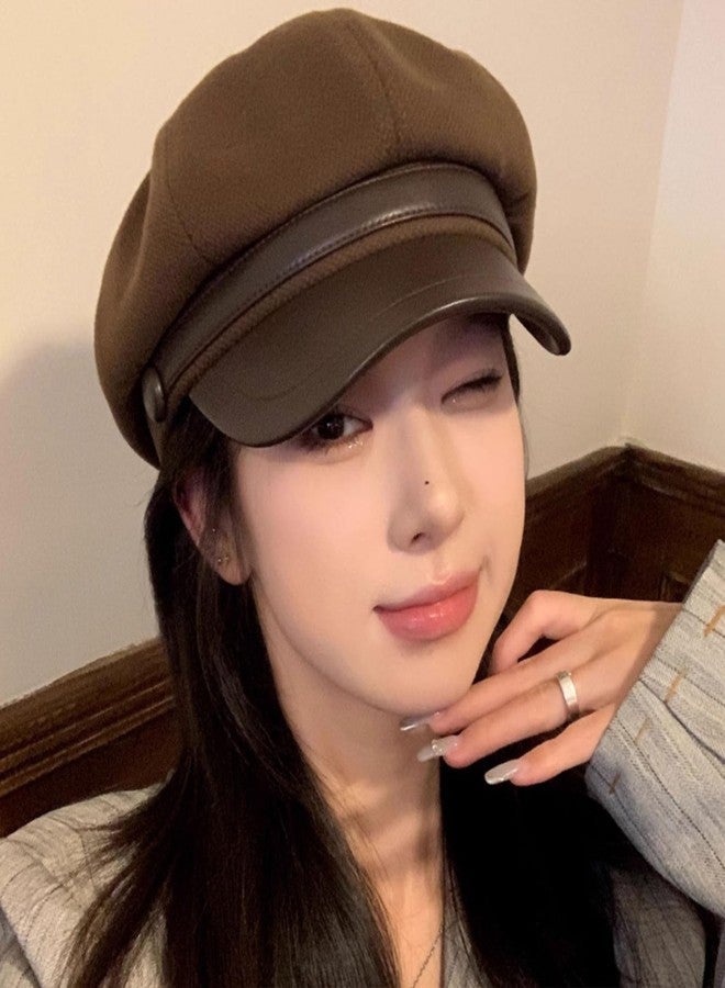 Busnos Newsboy Hats for Women and Men Beret Women's Hats & Caps Fall and Winter Womens Hat Brown Ladies y2k Hat Women's Octagonal Newsboy Cap for Men Ladies Dark Brown Coraline Caps Fashion - Image 2