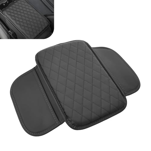 Hugwits Car Center Console Cover Waterproof Leather Car Armrest Cover Cushion with Side Storage Pockets Upgraded Vehicle Armrest Storage Box Universal for SUV Sedan Truck Black - Image 1