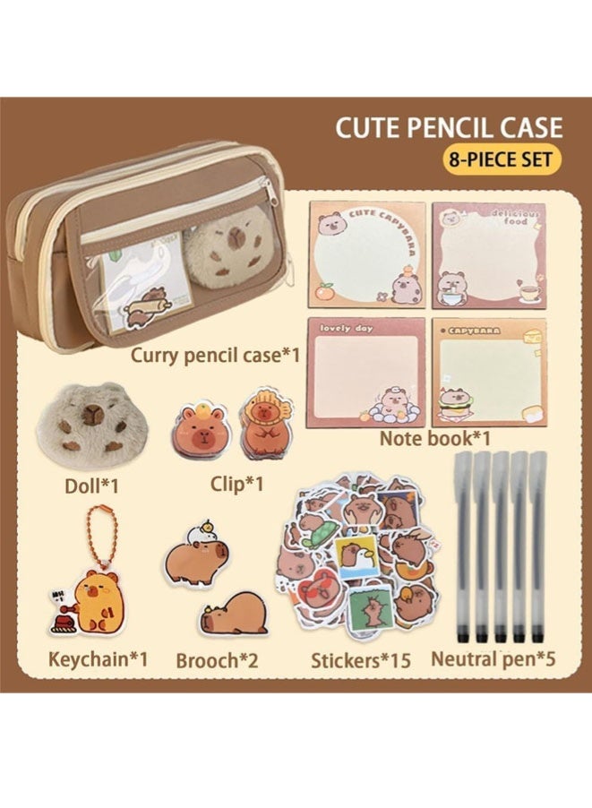 FASHION MANIA Cute Capybara Pencil Case Set,Clear Aesthetic Pen Pouch with Multi-Layer Compartments, Large Capacity for School Supplies - Image 3