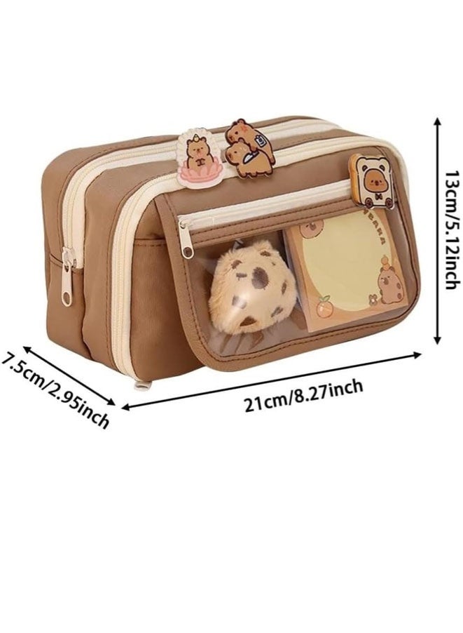 FASHION MANIA Cute Capybara Pencil Case Set,Clear Aesthetic Pen Pouch with Multi-Layer Compartments, Large Capacity for School Supplies - Image 4