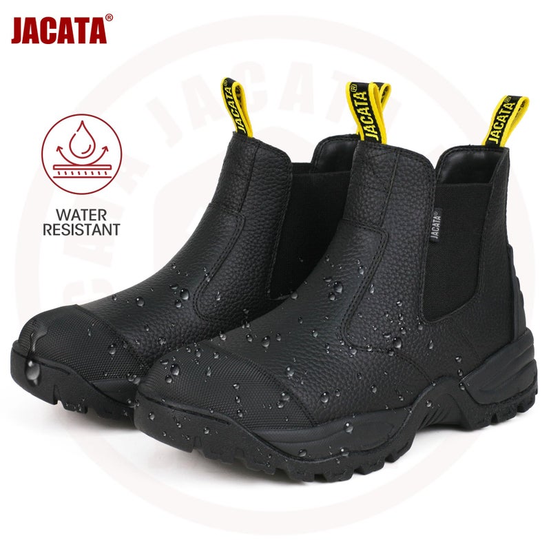 Jacata Mens Work Boots Chelsea Slip On Boot For Men Men's Industrial Construction Soft Toe Shoes Botas De Trabajo Para Hombre (Black size 8.5) - Image 3
