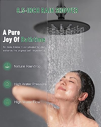 Suncleanse Black Shower Faucet Sets - 8.5" Rain Shower Head Combo with 7-Setting handheld Spray Complete Shower System - Rainfall Shower Fixtures with Rough-in Valve and Trim Kit for Luxury Bathroom - Image 3