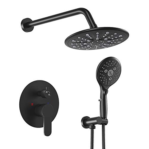Suncleanse Black Shower Faucet Sets - 8.5" Rain Shower Head Combo with 7-Setting handheld Spray Complete Shower System - Rainfall Shower Fixtures with Rough-in Valve and Trim Kit for Luxury Bathroom - Image 1
