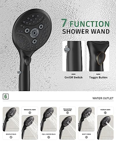 Suncleanse Black Shower Faucet Sets - 8.5" Rain Shower Head Combo with 7-Setting handheld Spray Complete Shower System - Rainfall Shower Fixtures with Rough-in Valve and Trim Kit for Luxury Bathroom - Image 4
