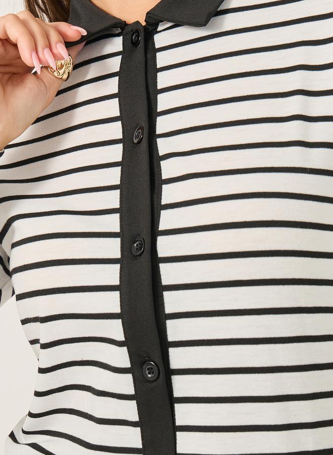 Styli Striped Knit Top with Contrast Collar Detail  - Image 5